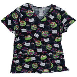 Sesame Street Scrub Top Oscar The Grouch Size Medium Read